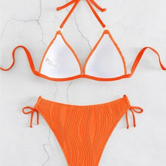 Swim Summer Beach Plain Halter Push Up Bikini Swimsuit - Picture 3 of 4